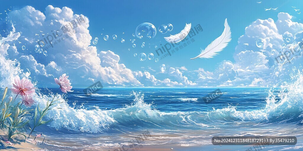 插画蓝天大海