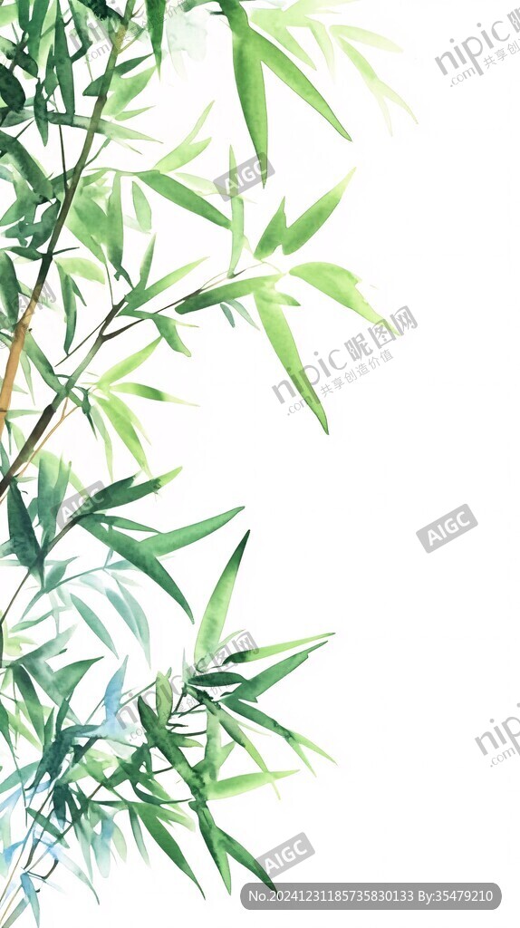 白底简约绿色竹叶