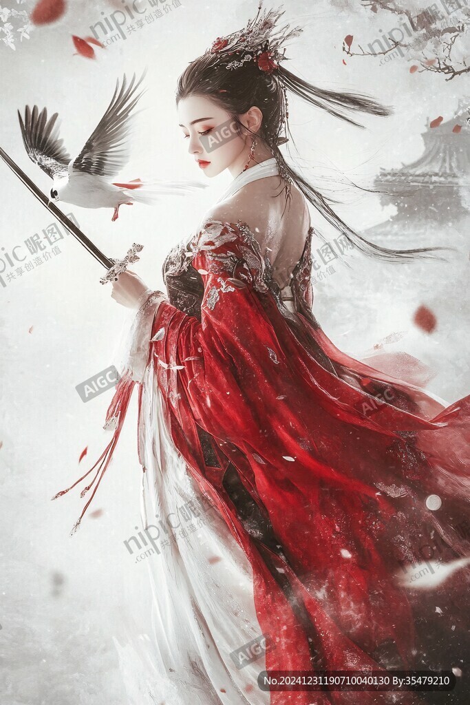 红衣少女设计古风