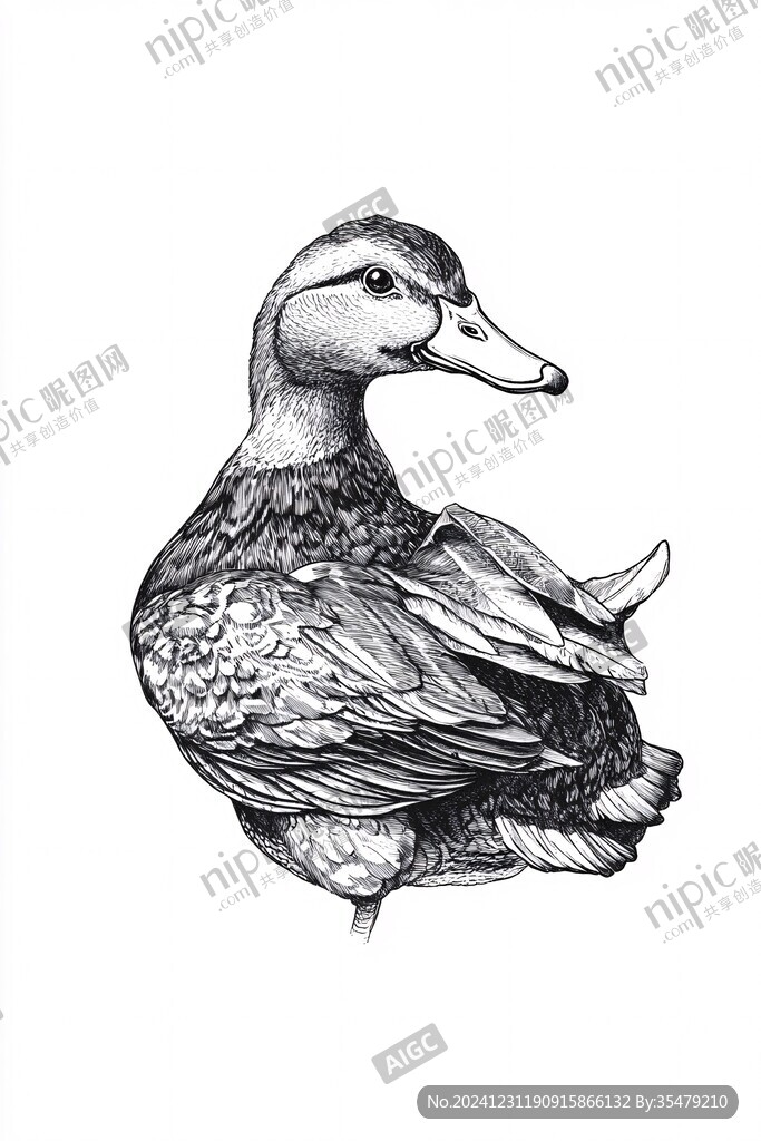 土麻鸭线描插画