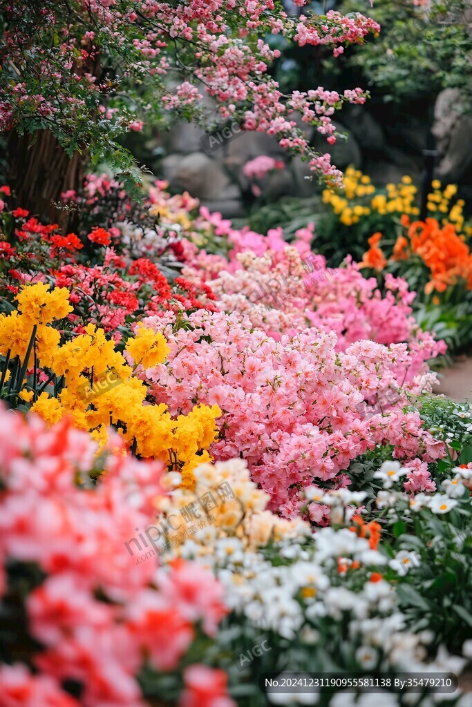 户外花圃鲜花盛开