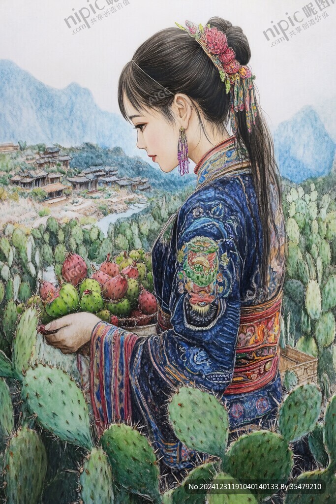 手绘村姑