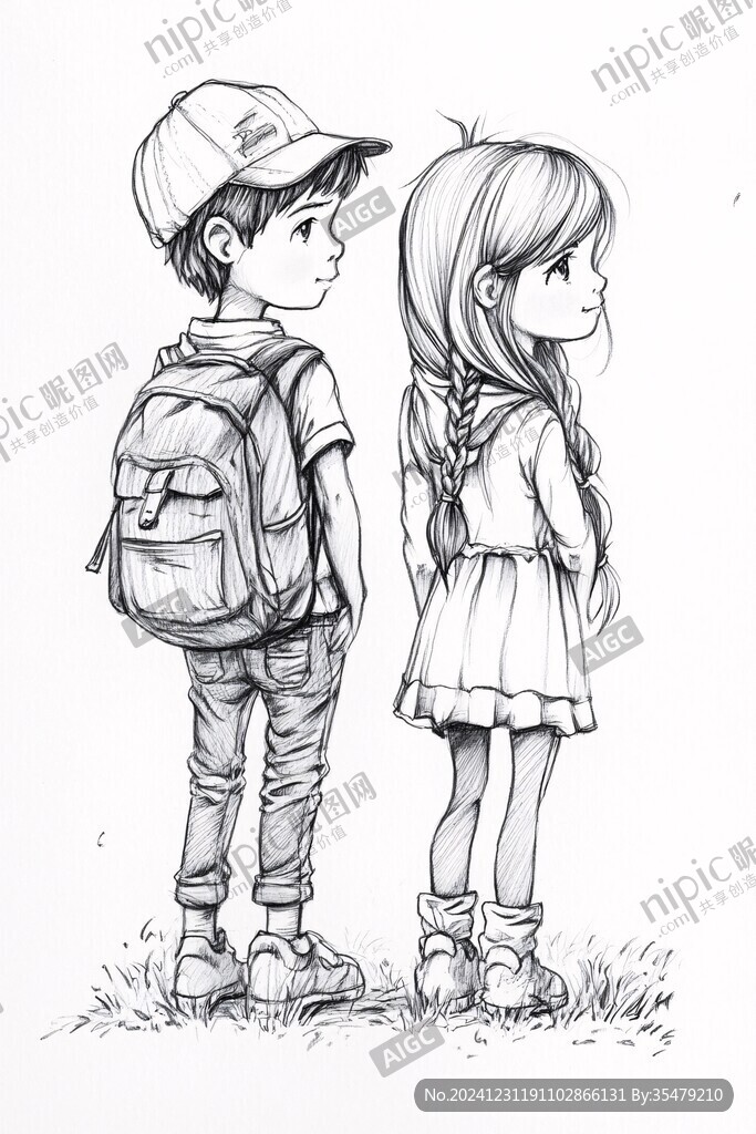手绘男孩女孩