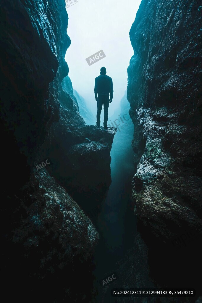 站在悬崖边上男人背影