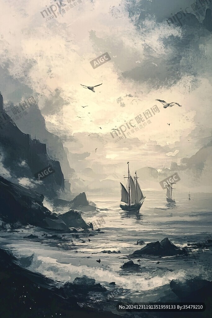 插画海洋辽阔