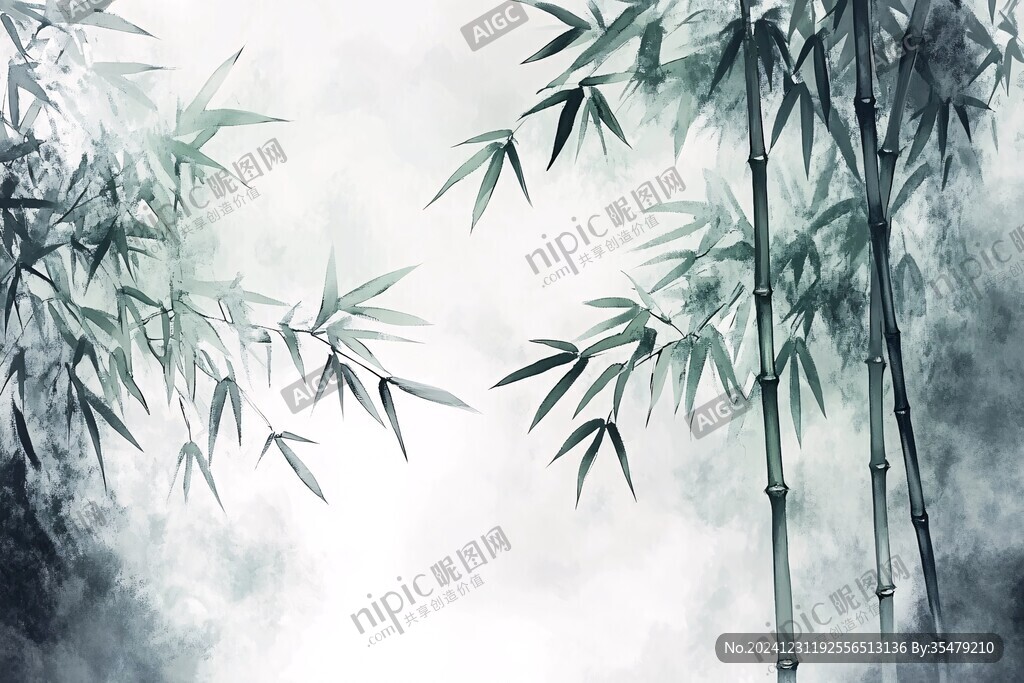 水墨竹林背景画