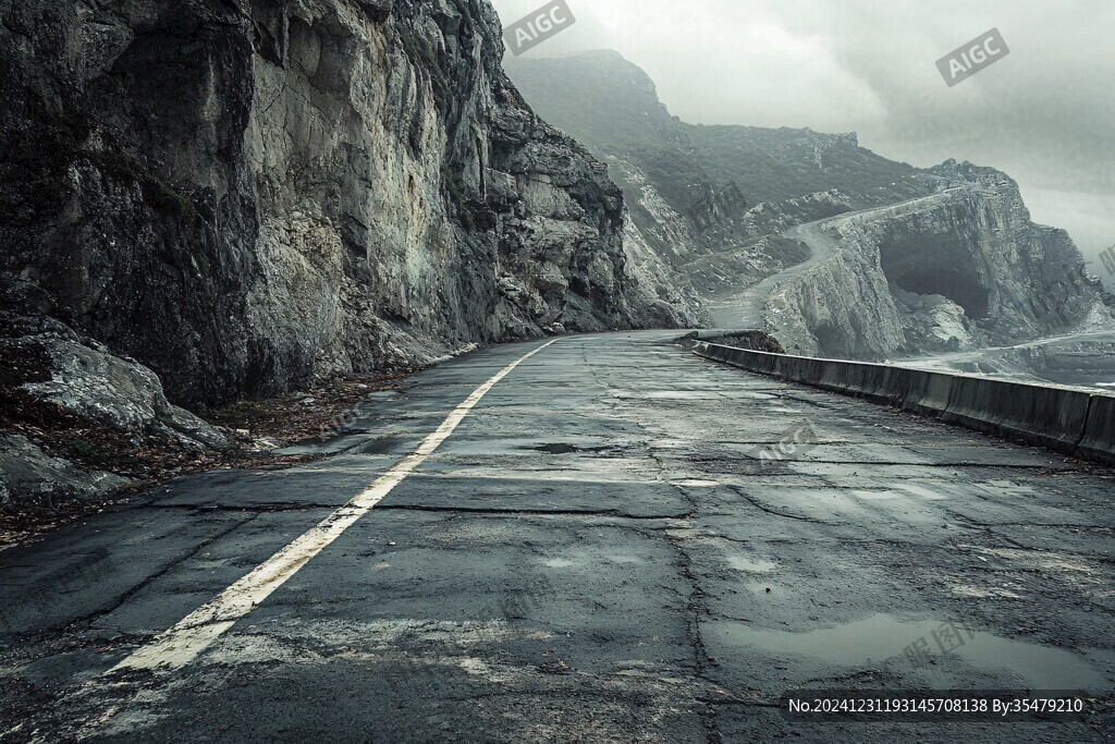 雨雾山路图片素材下载