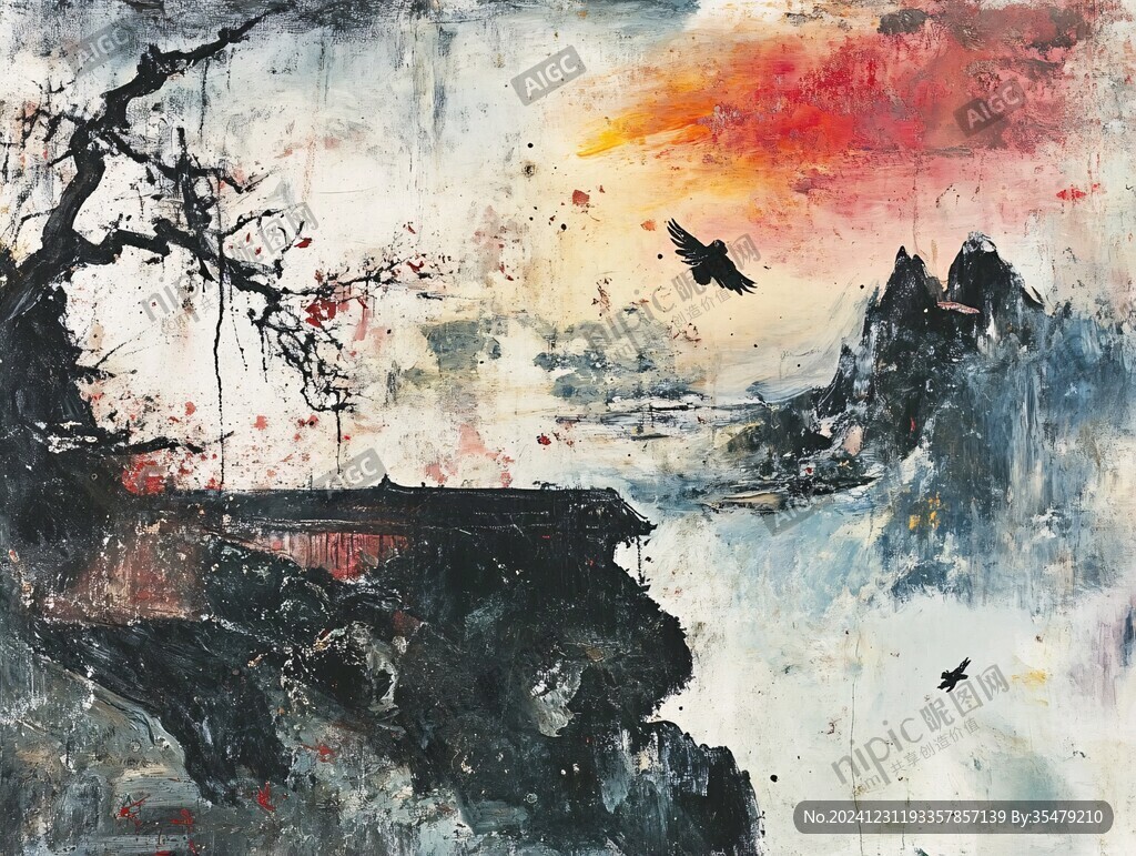迎客松油画