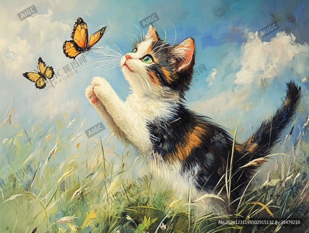 油画大花猫