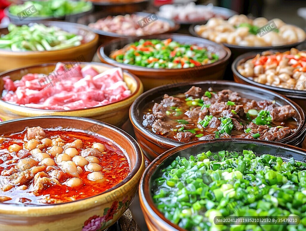 一大桌火锅小碗菜