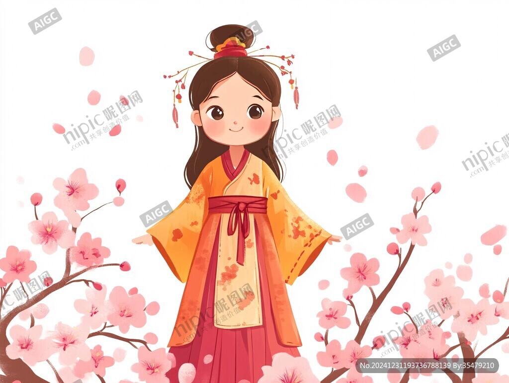 卡通桃花女孩