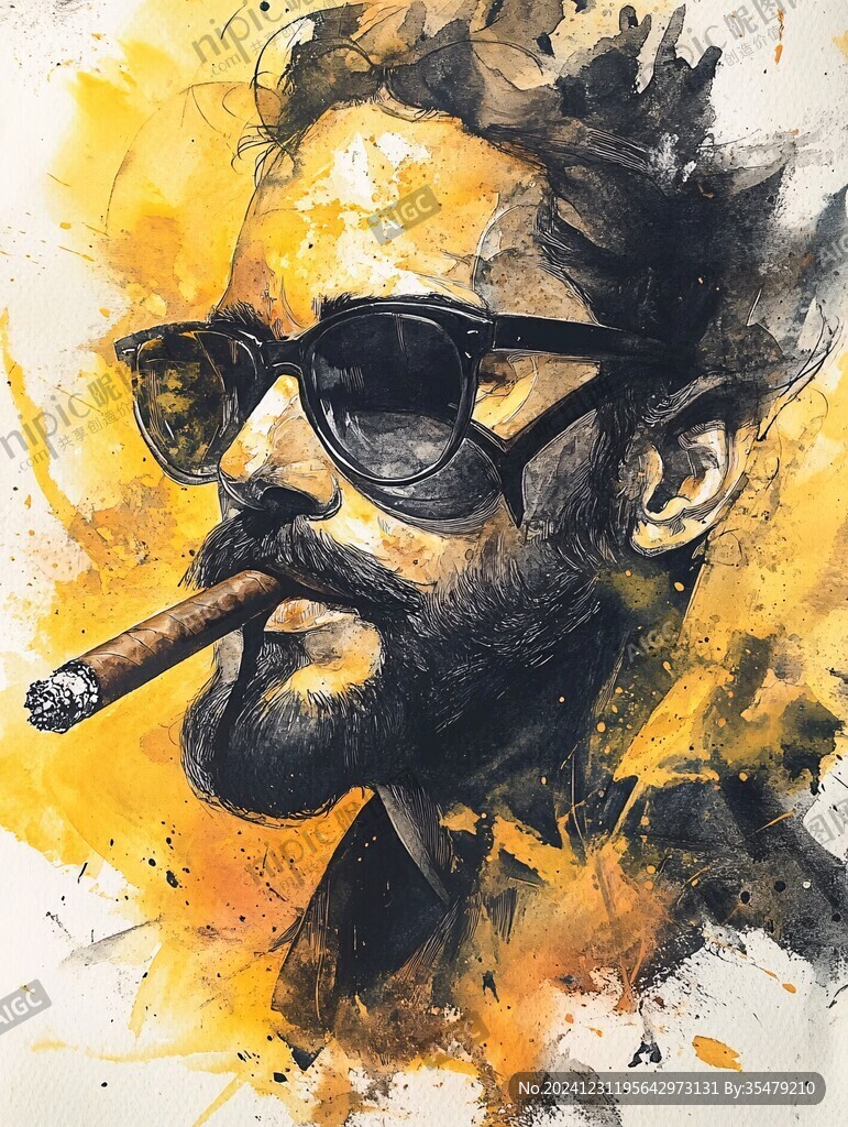 手绘墨镜男