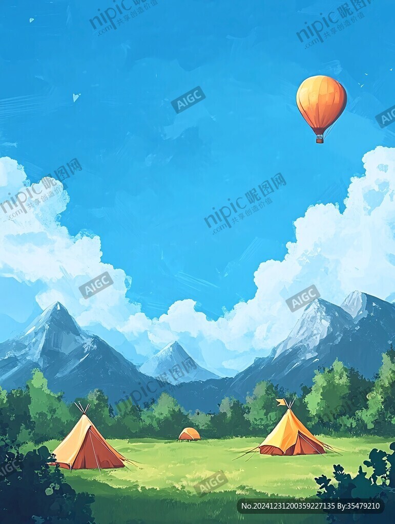 户外露营插画kv