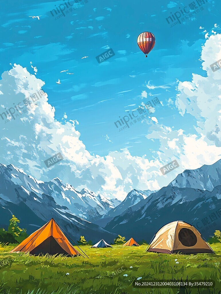 户外露营插画kv