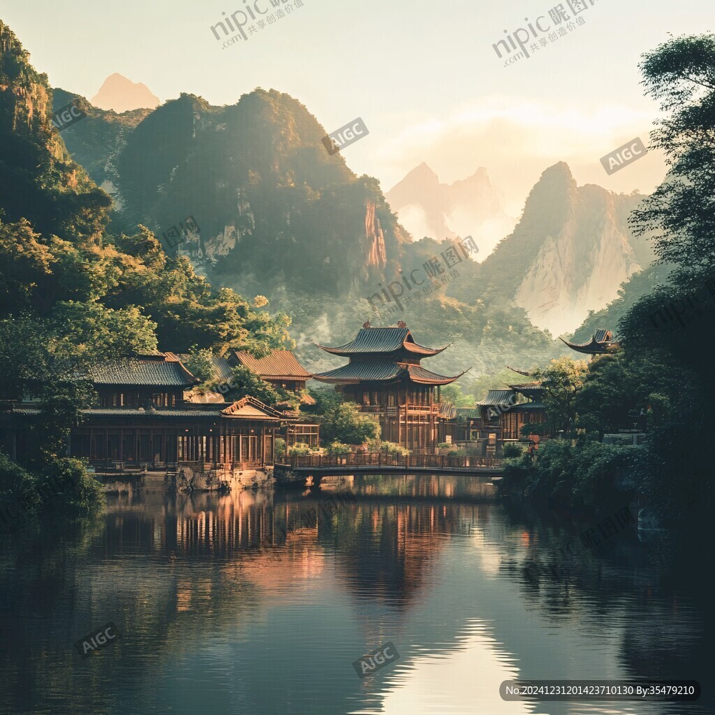 山水楼阁雅致意境风