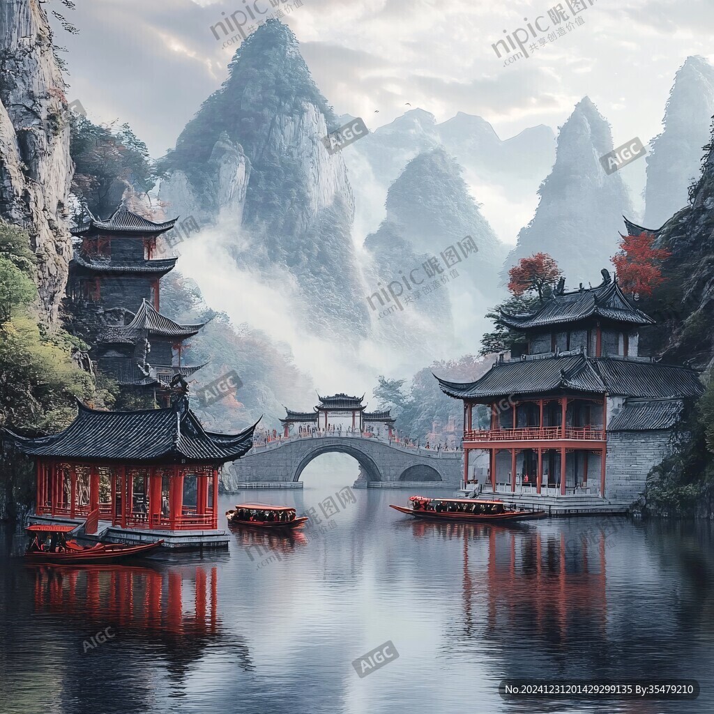山水楼阁雅致意境风