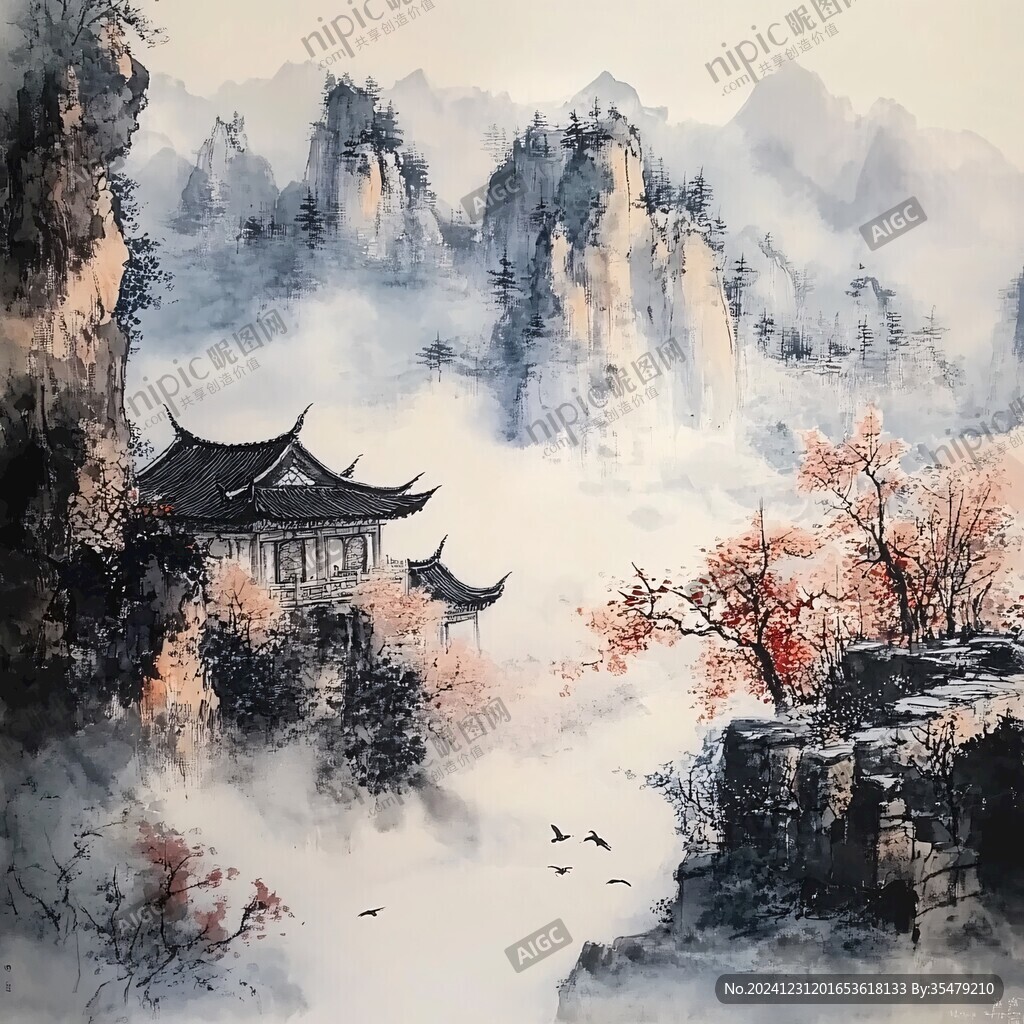 楼阁山水意境画