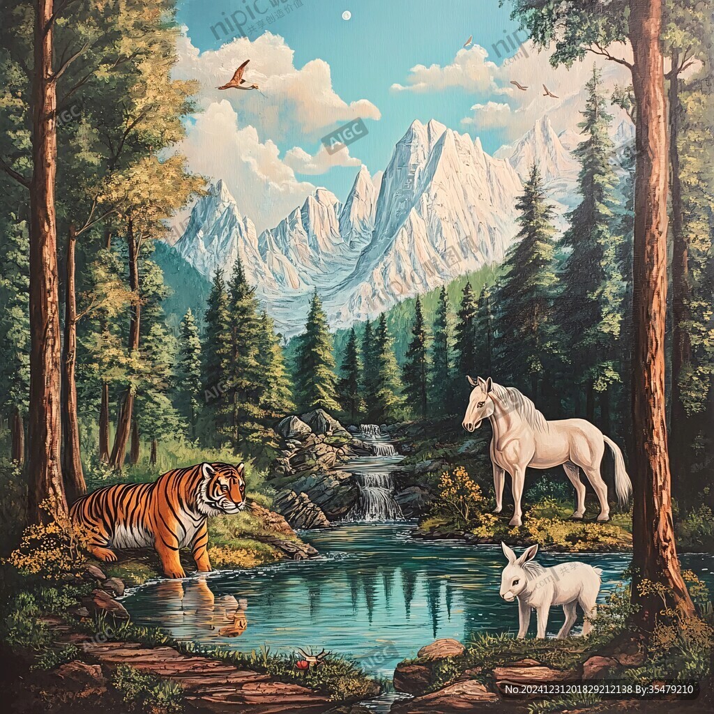 动物风景油画