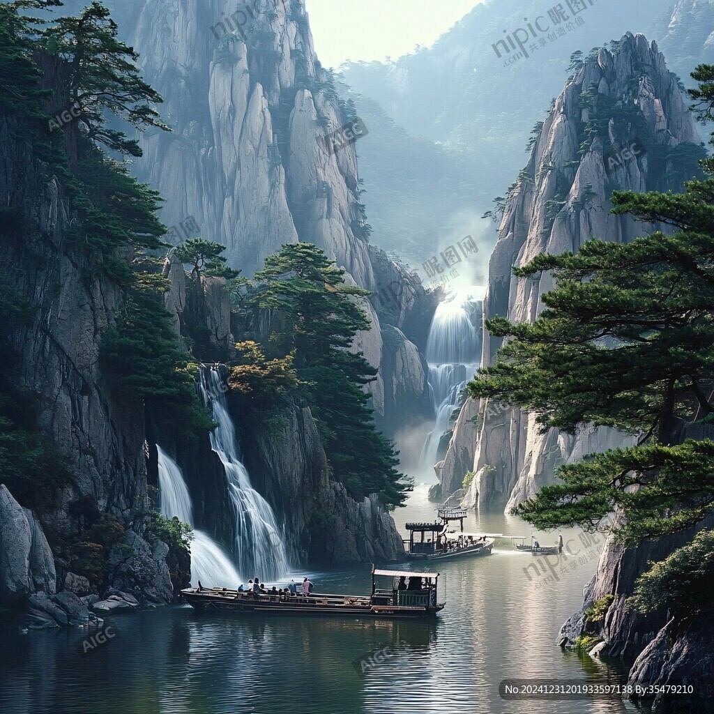 美丽山水迎客松