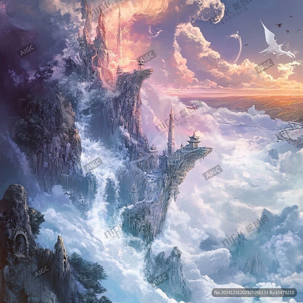 天界晓钟风景插画