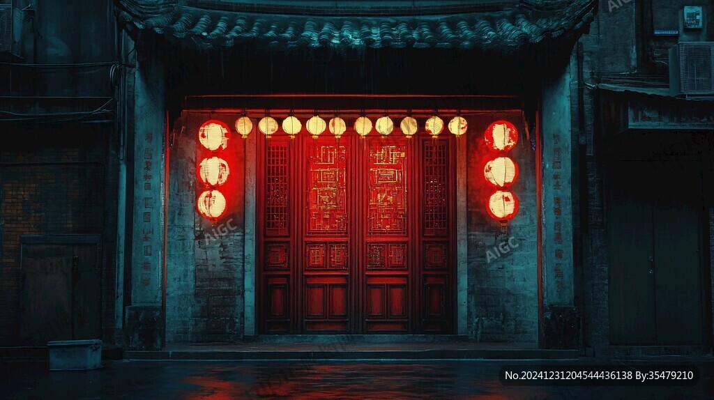 古建红灯笼夜景