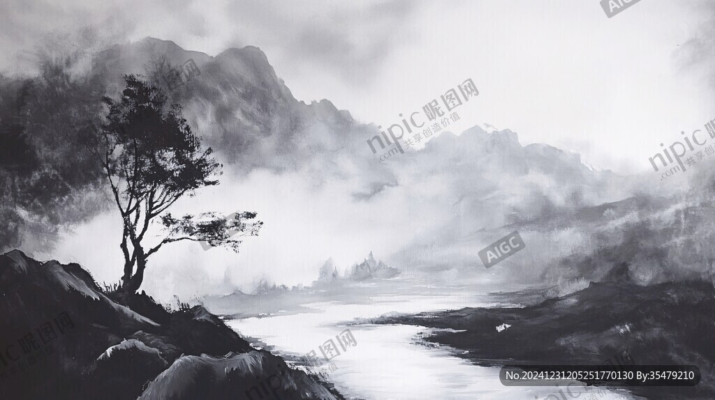 水墨数字画山水画壁纸