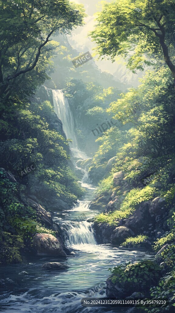 唯美风景山间流水