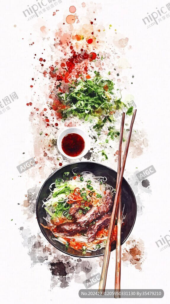 水彩插画牛肉面