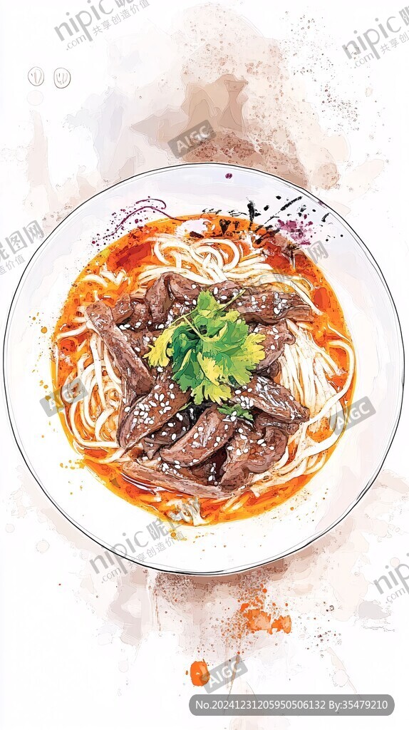 水彩插画牛肉面