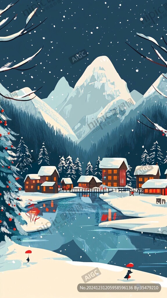 冬天雪景插画