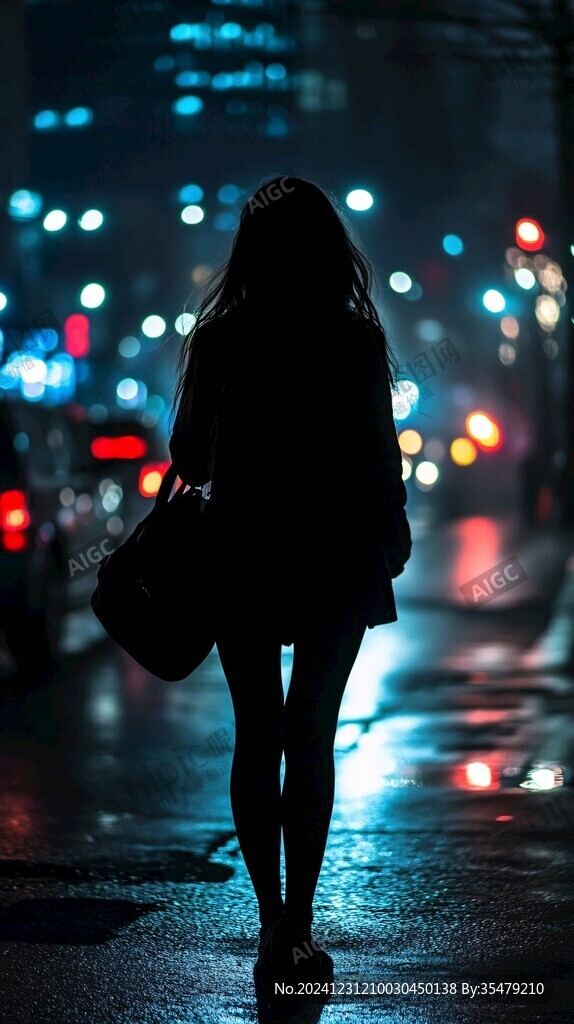 夜雨赶路的女人