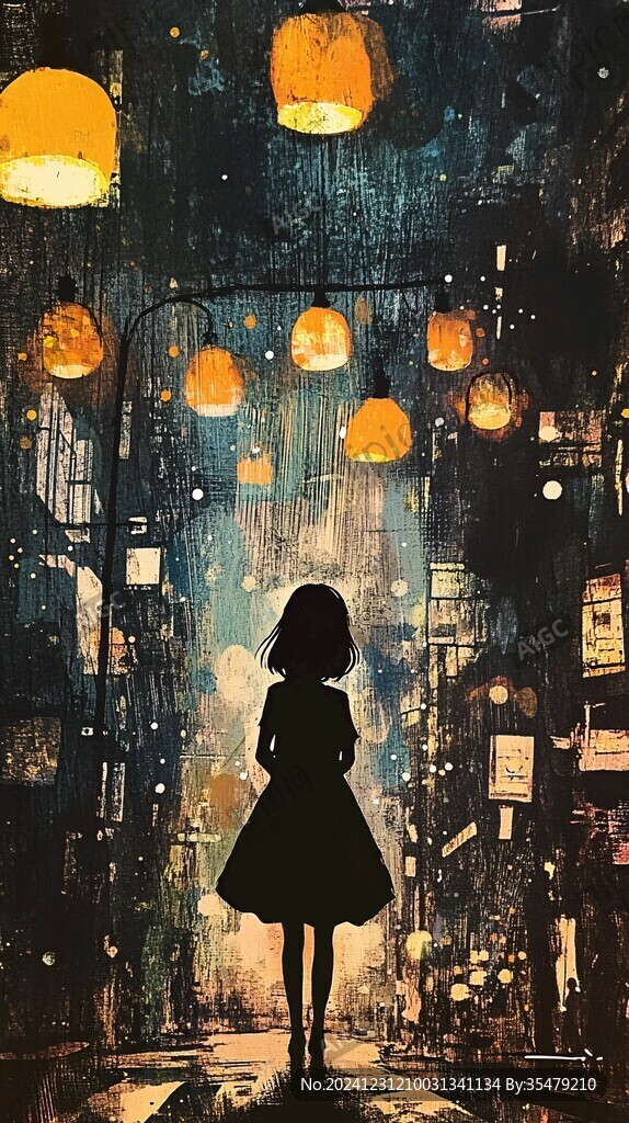 唯美黑夜晚女孩吊旗