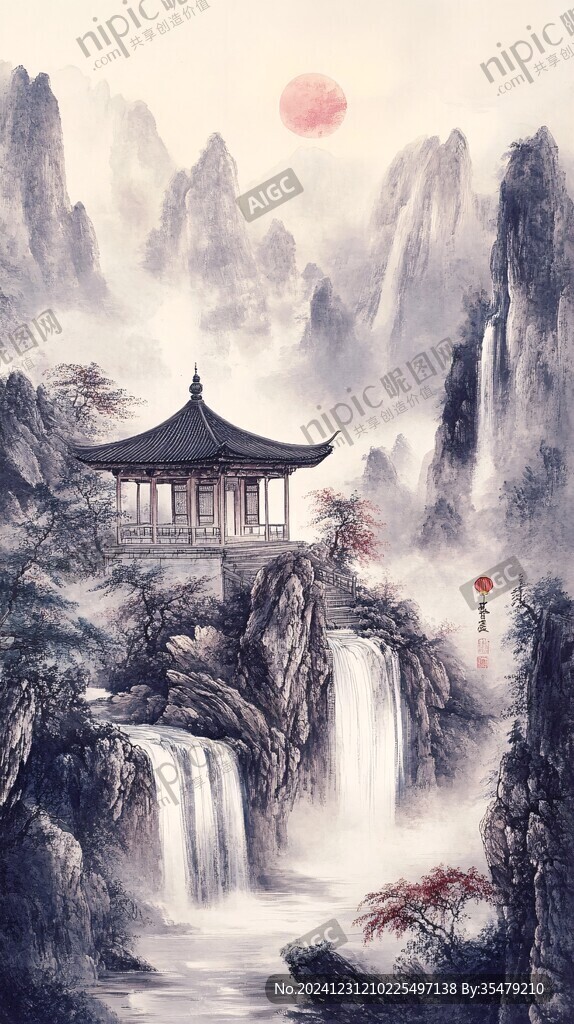 楼阁山水意境画