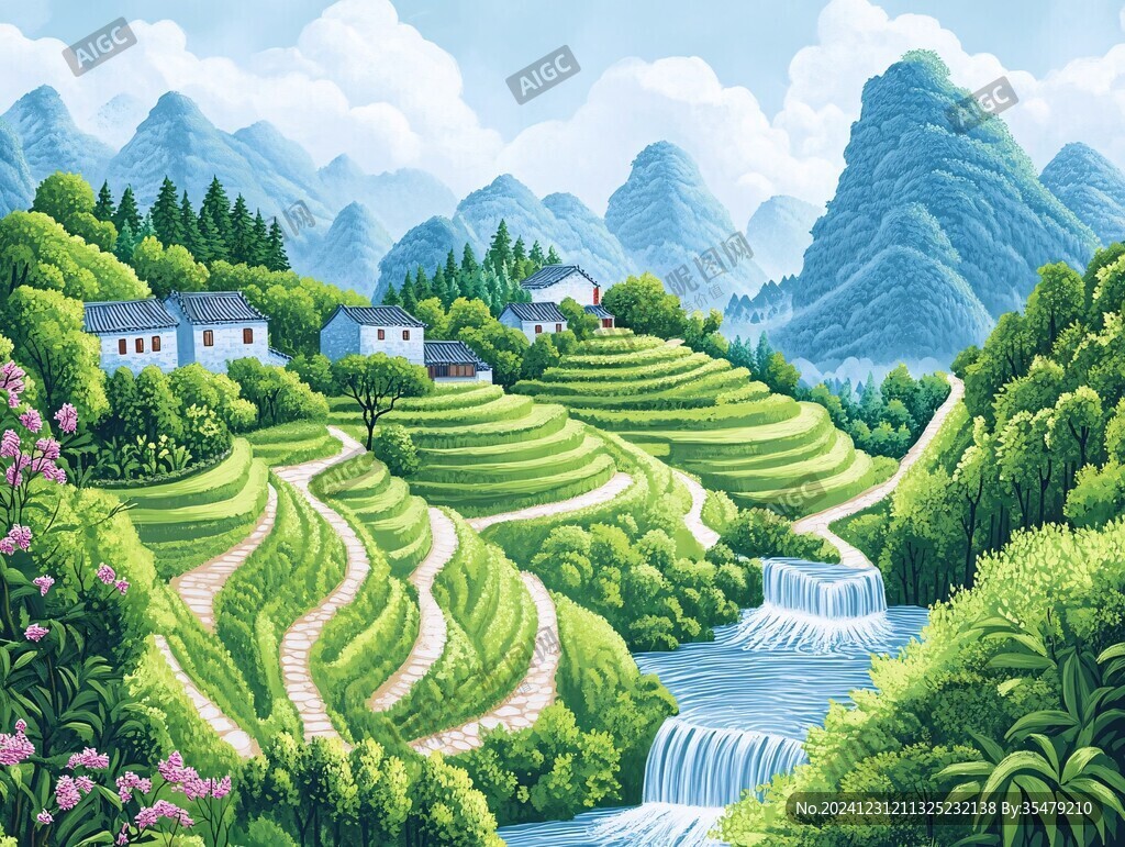 融水县风光插画