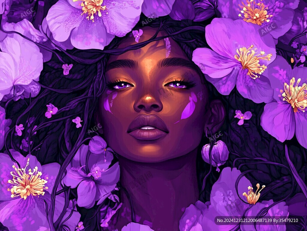 花卉少女插画