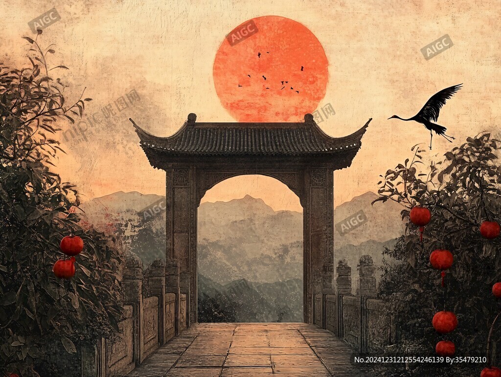 中式门楼拱门大门背景