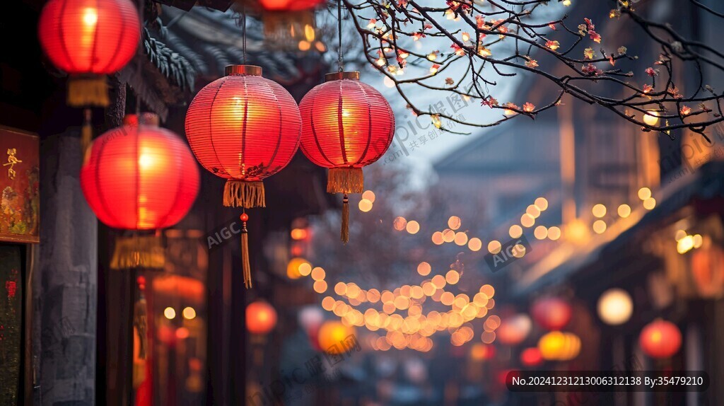 红色新年灯笼街拍