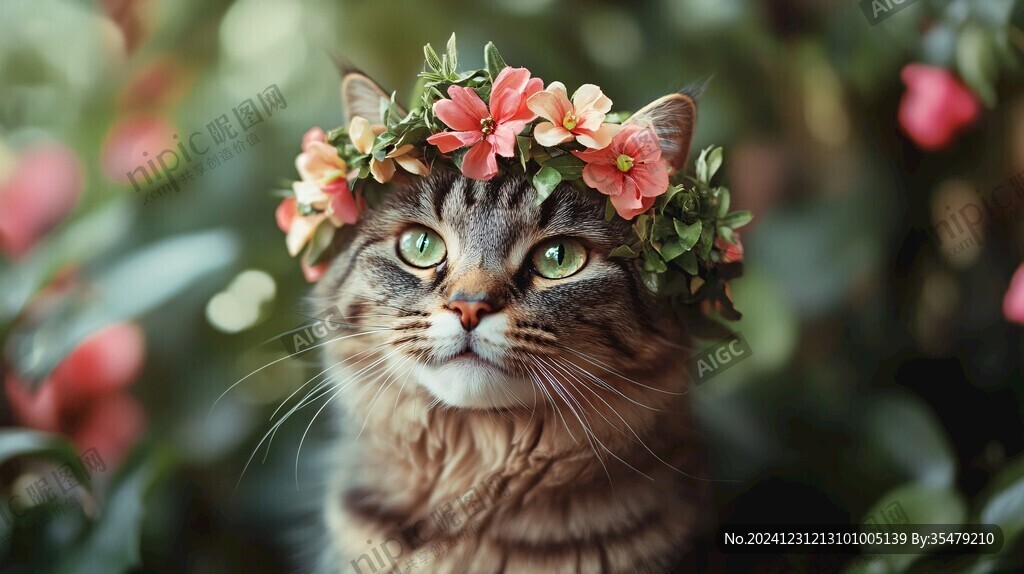 猫咪与鲜花