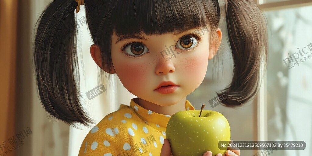 手绘苹果少女