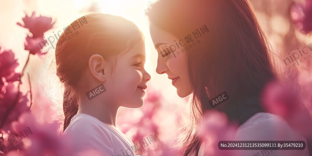 阳光下远眺的母女