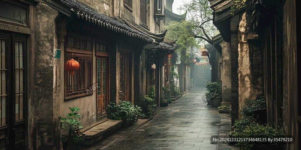 古街阴雨天