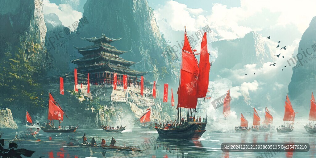 古代渡口场景