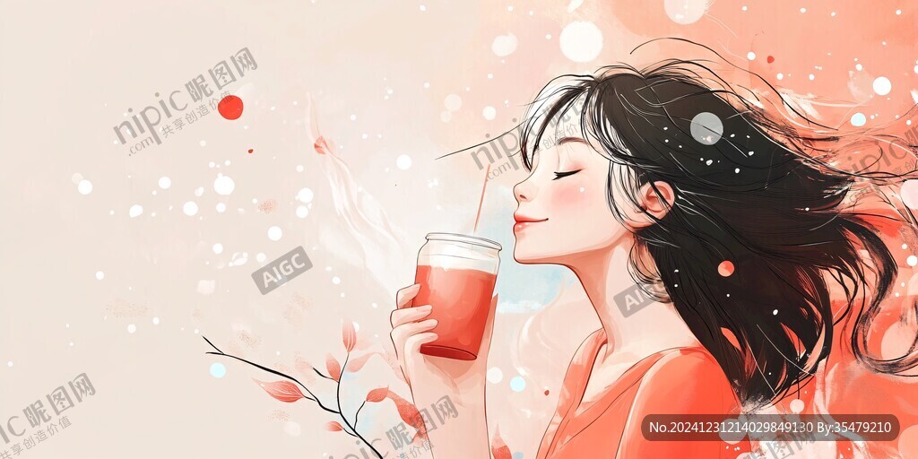 女孩奶茶人物包装插画