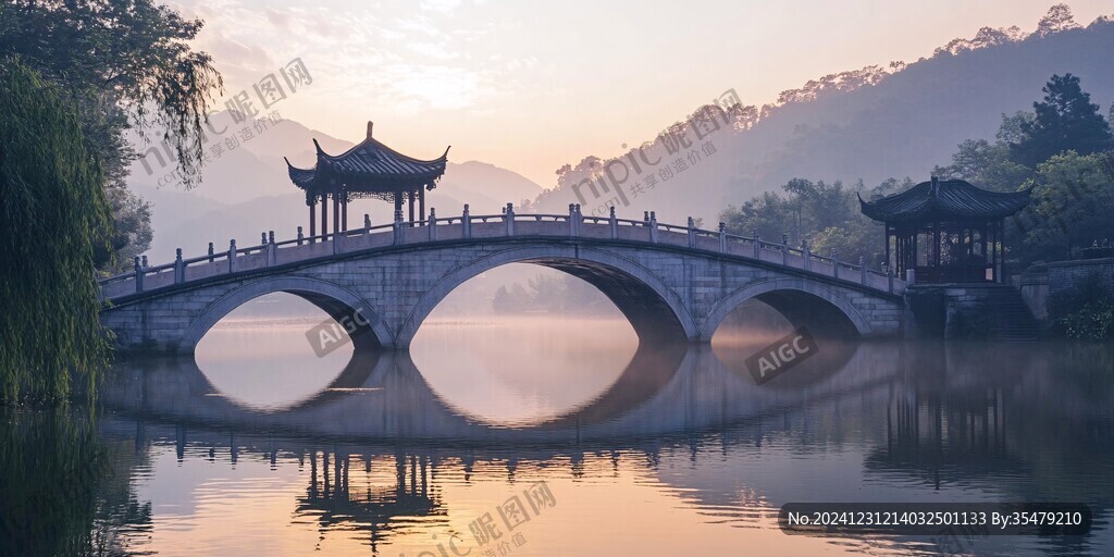 清晨石桥游人