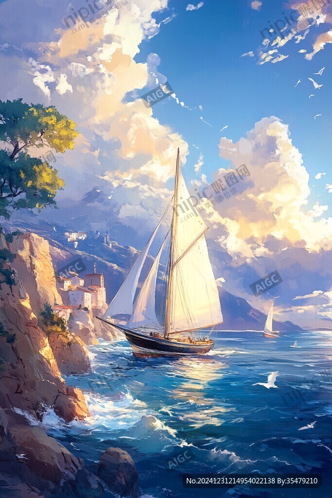插画海边