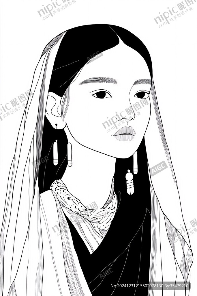彝族女孩线稿