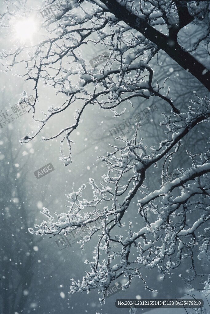积雪阳光树枝