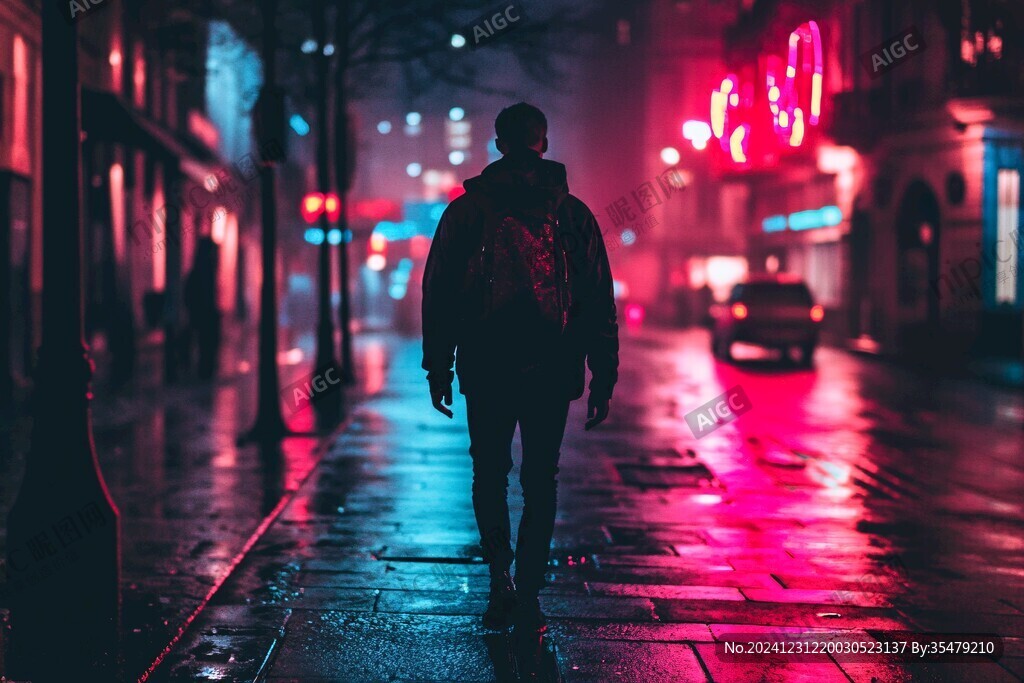夜晚雨中行走的人