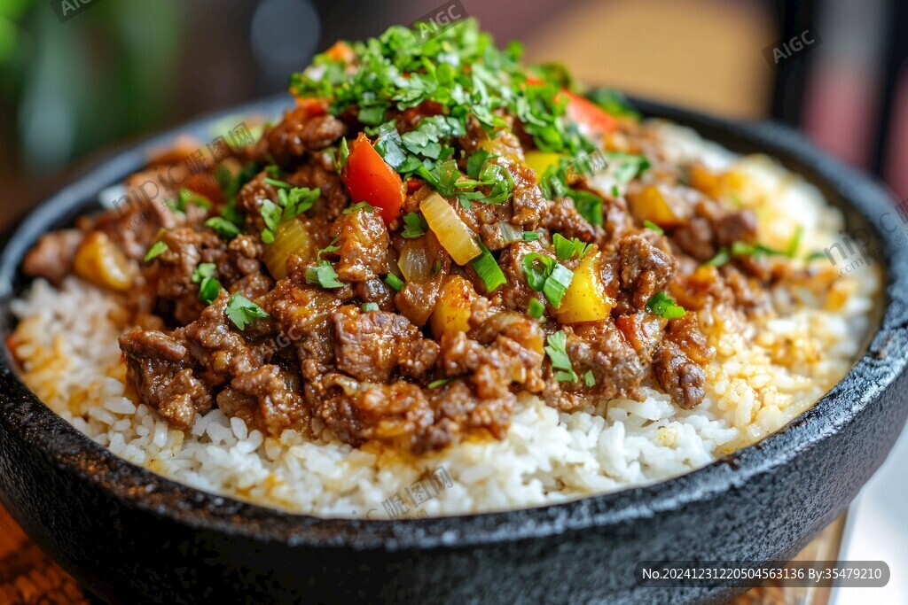 石锅牛肉粒饭