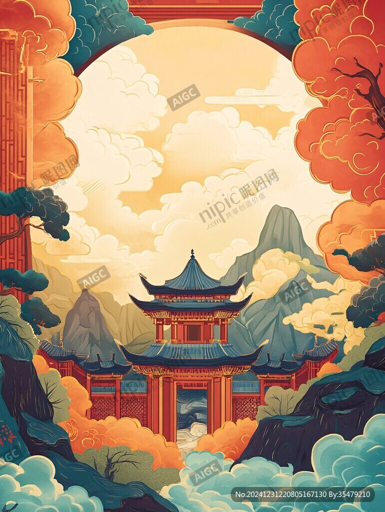 插画爱晚亭
